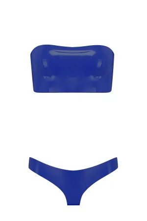 Bandeau Cheeky Royalblue Navy Latex Lingerie Set