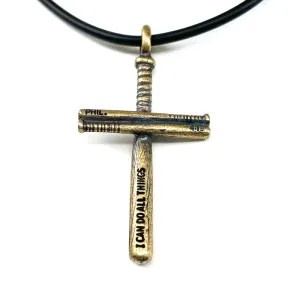 Baseball Bat Cross Necklace Brass