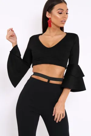 Black Faux Suede Plunge Front Crop Top - Quorra