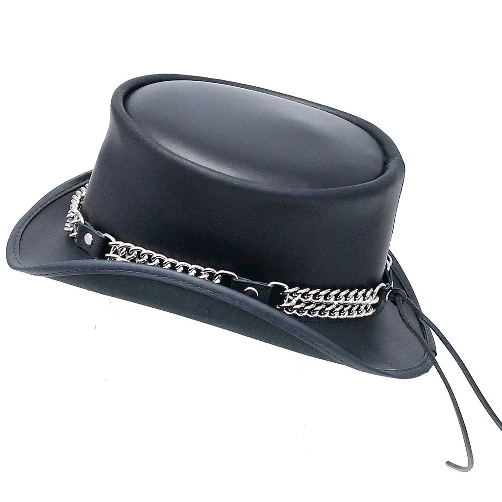 Curb Chain with Black Leather Hatband #HB-VCHAIN