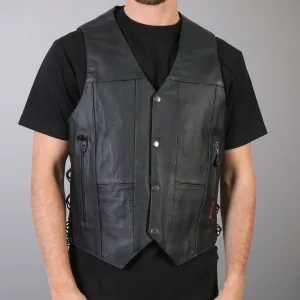 Hot Leathers VSM1017 Men's Motorcycle Black '10 Pocket' Leather Biker Vest with Side Laces