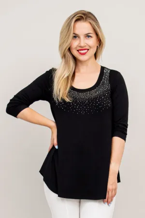 Jazz 3/4 Slv Top, Black Diamond, Bamboo