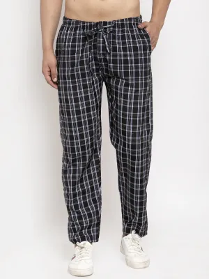 Men'S Black Checked Cotton Track Pants