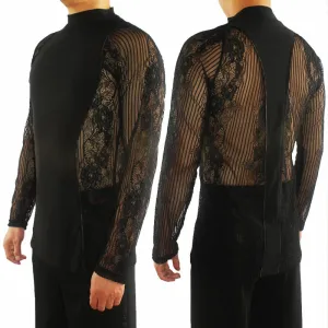 Mock Turtleneck Lace Accent Rhythm or Latin Ballroom Dance Shirt